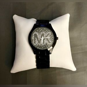 Michael Kors Slim Runway Black Dial Black Steel Strap Watch For Women - MK3589